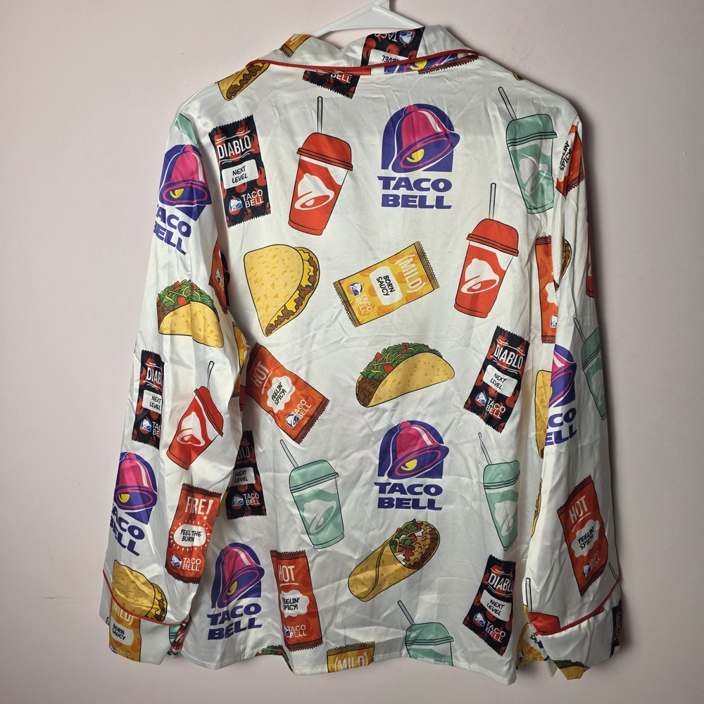 Taco Bell Print Satin Pajama Set | Button-Up Top & Pants | Size M | NWT - Picture 3 of 11